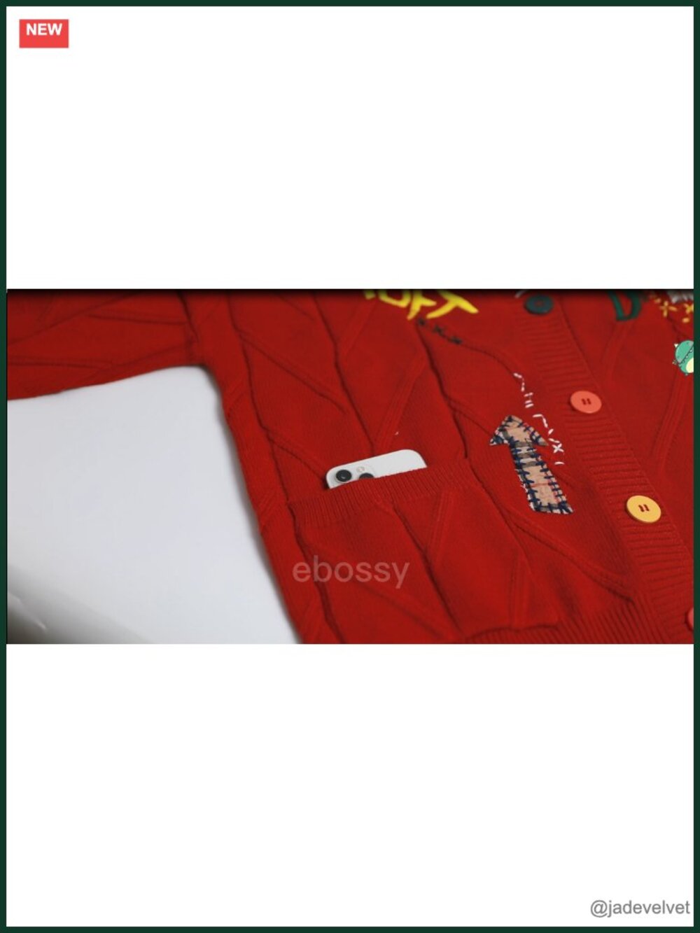 Cable Knit Long Sleeve Open Front Cardigan V-Neck Button Down Embroidery Wool - Picture 5 of 6